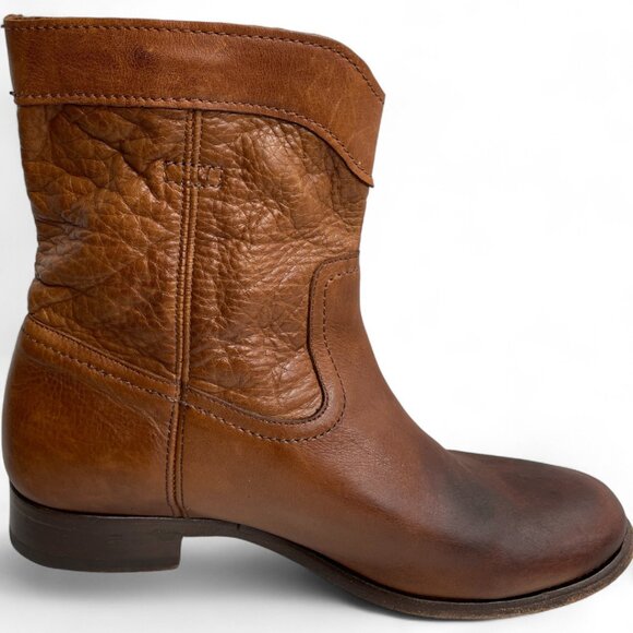 Frye Cara Leather Roper Cognac Brown Ankle Boots Western Women's 9 B - Picture 8 of 16